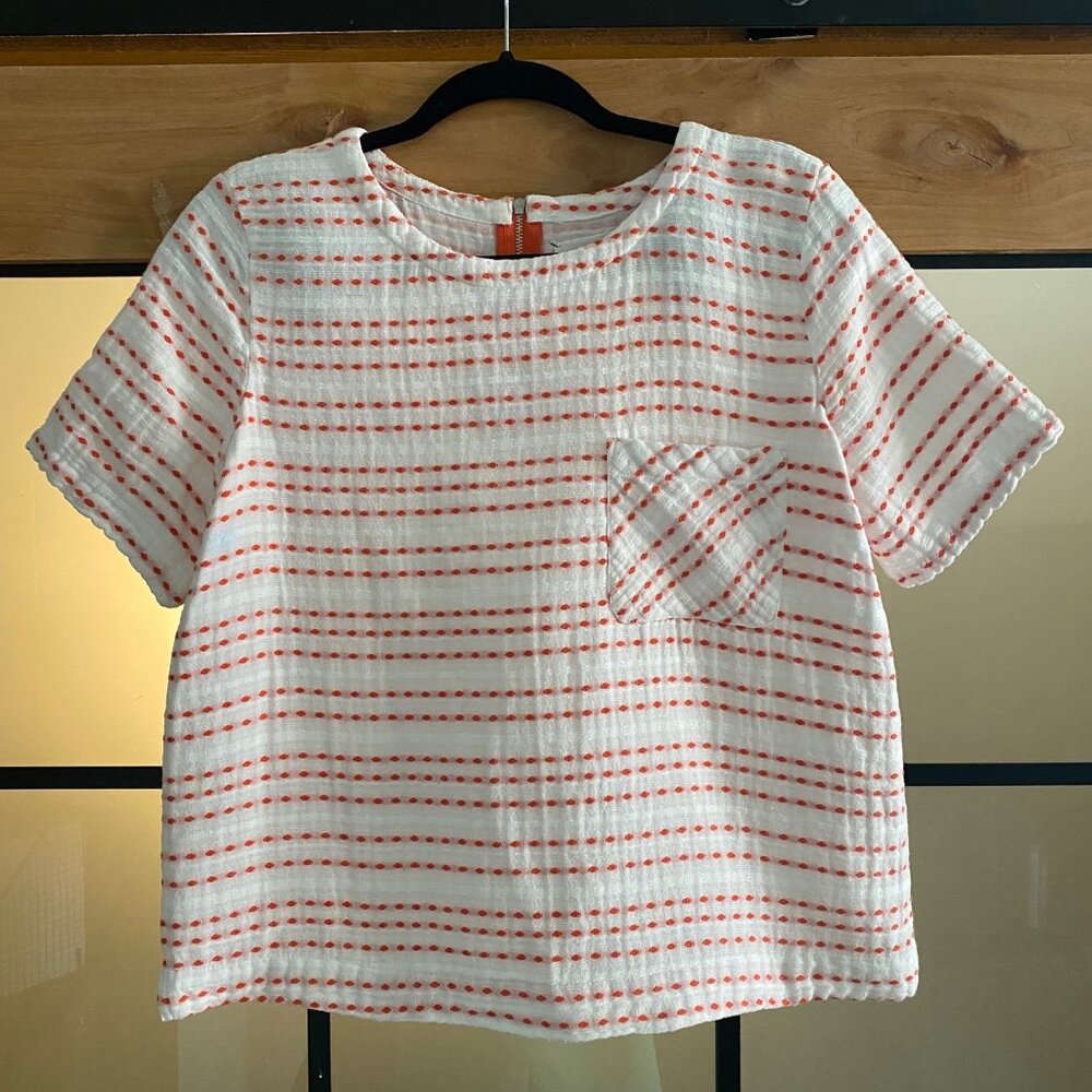 Loft Lou & Grey White and Orange Striped Short Sleeve Top
